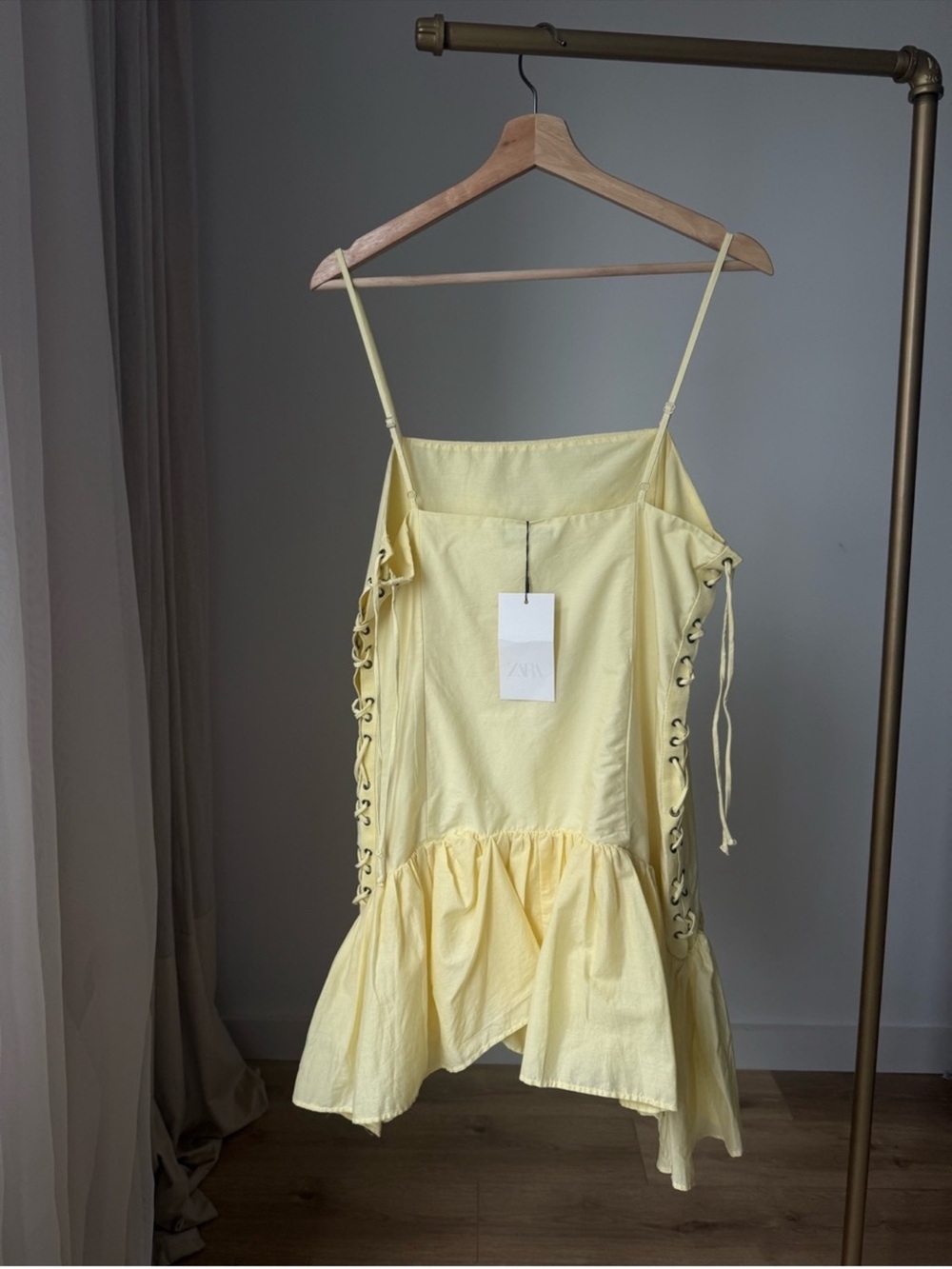 Zara Light Yellow Spaghetti-Strap High-Low Ruffle Dress - Picture 4 of 8